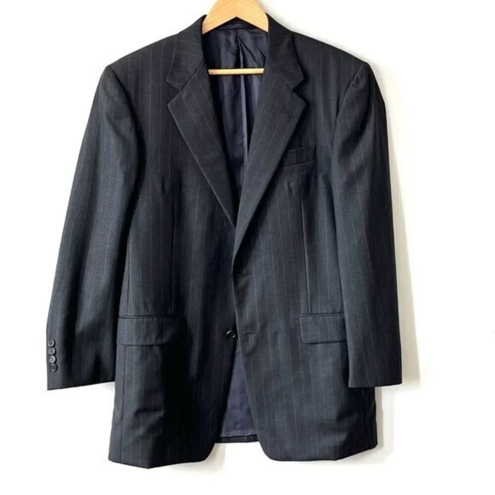 Hickey Freeman Mens‎ Gray Pinstripe Blazer Suit Jacket Coat Size 38R 100% Wool
